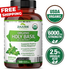 Extra Strength USDA Organic Holy Basil, 20:1 Tulsi Extract, 6000 mg Strength