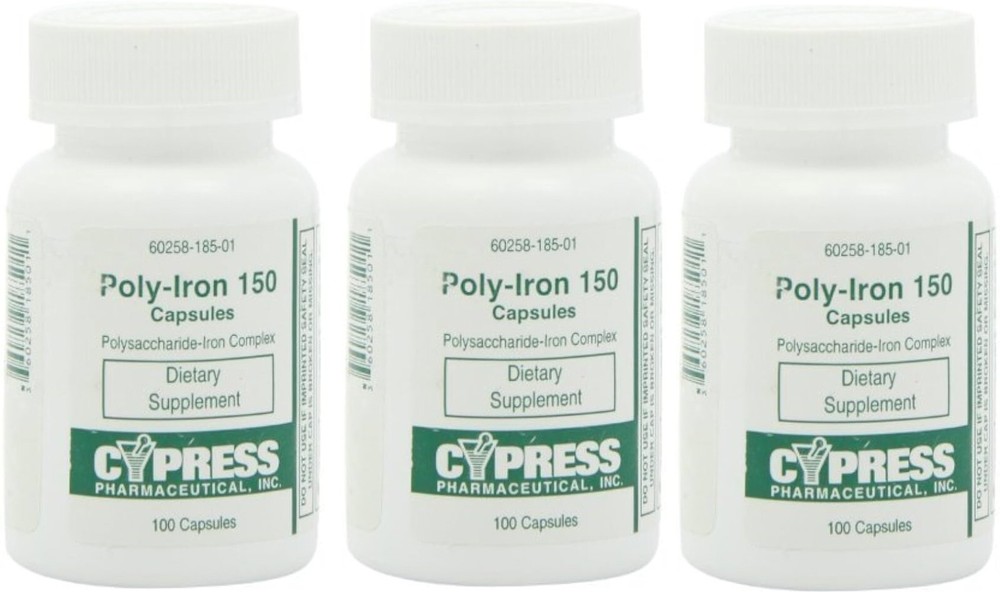 Cypress Poly-Iron 150 Polysaccharide-Iron Complex Supplement 100ct(3 Pack)