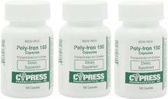 Cypress Poly-Iron 150 Polysaccharide-Iron Complex Supplement 100ct(3 Pack)