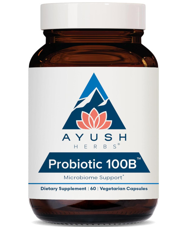 Ayush Herbs Probiotic 100B – Microbiome – 60 Vegetarian Capsules – Newest Exp.