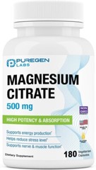 Puregen Labs Magnesium Citrate 500 mg | 180 Vegetarian Capsules | Exp 6/27