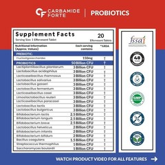 Carbamide Forte Probiotics Supplement Gut Health 20 Effervescent Tablets, 100gm