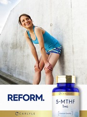 5-MTHF Supplement 1mg | 120 Capsules | L-Methylfolate | Non-GMO | by Carlyle
