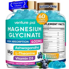 60 Day Supply Magnesium Glycinate 400mg 60 Count (Pack of 1), V2-blueberry