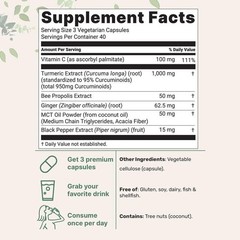 Curcumin Turmeric 95% – 1000mg with Ginger, Black Pepper, MCT – 120 Veggie Caps