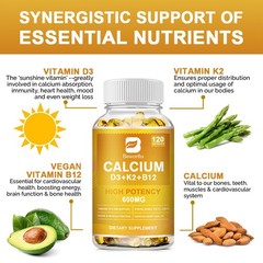 Vitamin D3 K2 Calcium B12 Complex Supports Bone Health & Joint Strength