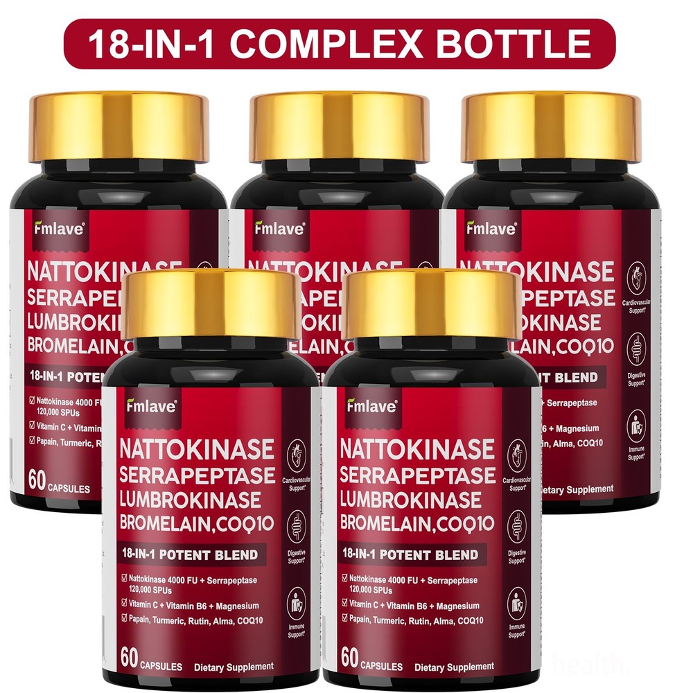 5 Pack Nattokinase Supplement 4000 FU 300 Capsules Non-Gmo, Gluten Free Exp 2028