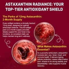 Astaxanthin 12mg with MCT Oil, 60 Softgels – Premium Antioxidant for Skin & Eye