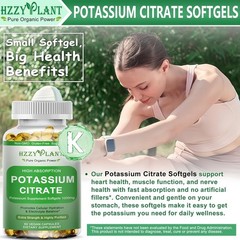 Potassium Supplement Softgels, High Absorption Potassium Citrate 1000Mg for Musc