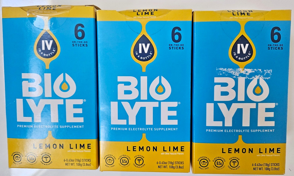 BIOLYTE 6Pc. Premium Electrolyte Supplement Lemon Lime 3 Pack