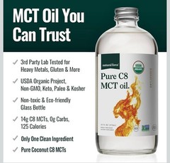 Natural Force Organic Pure C8 MCT Oil – Liquid MCT Oil in Glass Bottle, 16 Ounce