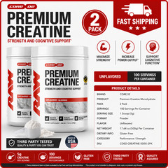 2 PACK RAW Nutrition Creatine Monohydrate Powder, 510g, 100 Servings, Unflavored