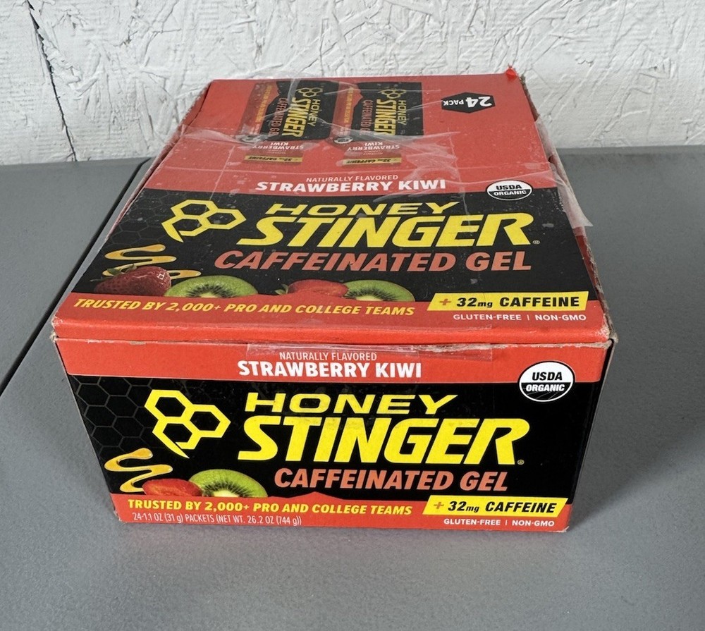 Honey Stinger Caffeinated Gel Strawberry Kiwi New 24 Unopened Packs