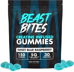 latest Beast Bites Creatine Gummies Blue Raspberry 150ct FREE SHIPPING GOOD