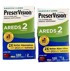 (2) Bausch+Lomb PreserVision AREDS 2 Formula 120 Softgels EXPIRATION 11/2026