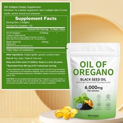 Oil of Oregano Softgels with Black Seed Oil & Thymoquinone, 300 Count, 6000mg, N