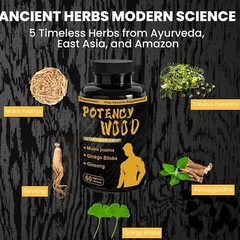 Herbal Supplements 60 Capsules, Potency Wood Ginseng Ashwagandha Gingko Tribulus