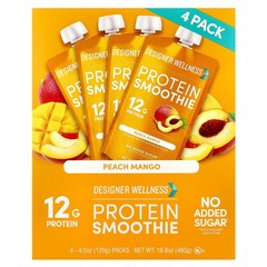 Protein Smoothie, Peach Mango, 4 Packs, 4.2 oz (120 g) Each