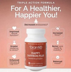 Saffron Happy Plus – 90 Vegan Capsules with Saffron Extract, Curcumin & Zinc