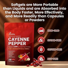 VivoNu Cayenne Pepper Softgels – 240 Capsules for Circulation & Heart Health