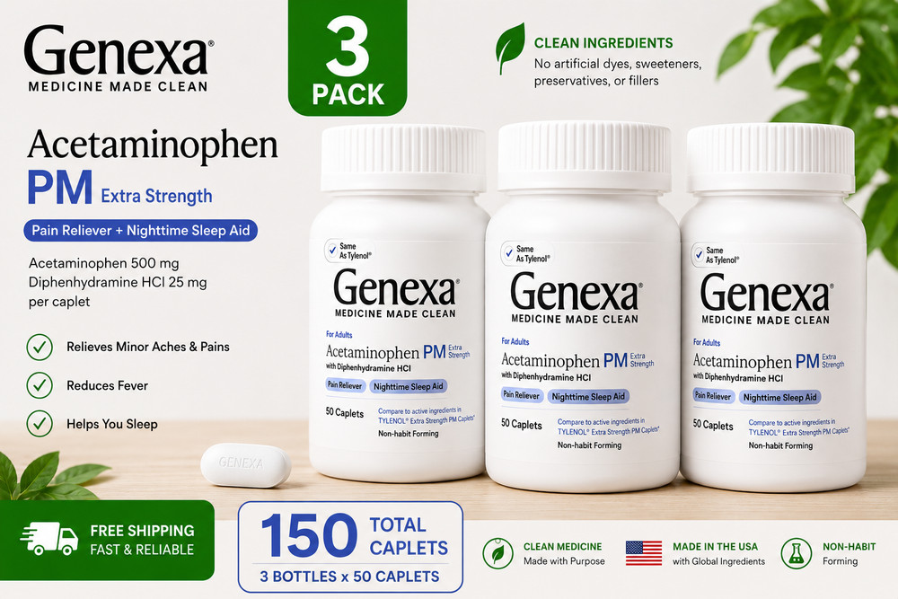 (Pack of 3) Genexa Acetaminophen PM Extra 50 Each 04/2027