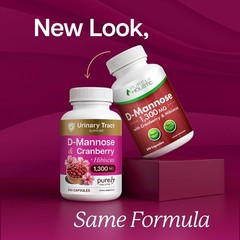 D-Mannose & Cranberry Capsules | Urinary Tract Support | 1300mg, 240 Ct, Non-GMO