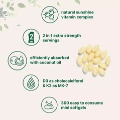 Vitamin D3 10000 iu Plus K2 (MK-7) 200 mcg, 300 Virgin Coconut Oil Softgels