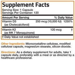 Vitamin K2 (MK7) + D3 Extra Strength Bone & Heart Health Non GMO, 120 Capsules
