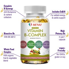Vitamin B Complex Supplement -Supports Energy and Nervous System, 1-4 Packs Caps