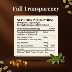 Pumpkin Seed Oil 3000mg with Saw Palmetto & Beta-Sitosterol for Prostate Health,