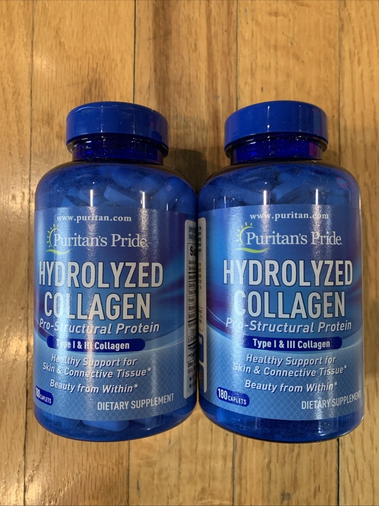 2 Puritan’s Pride Hydrolyzed Collagen 1000 mg – 180 caplets Protein Exp 11/2027