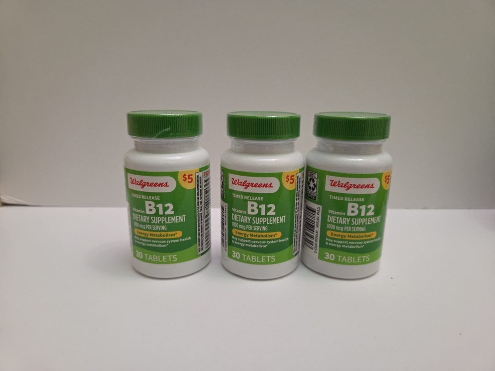 3 X B12 Dietary Supplement 30 Tablets Timed Release Each 1000 MCG Exp:01/27 #409