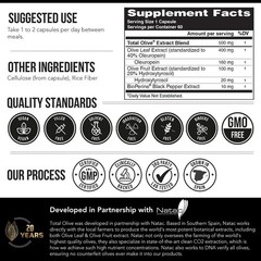 Olive Leaf & Fruit Extract 40% Oleuropein, 20% Hydroxytyrosol, 60 Caps, Enhanced