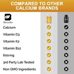 Calcium w/Vitamin D3 K2 B12 Complex Supports Bone Health & Joint Strength