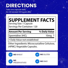 High-Potency Spermidine Supplements for Longevity, 100x Formula, Vegan, 120 Caps
