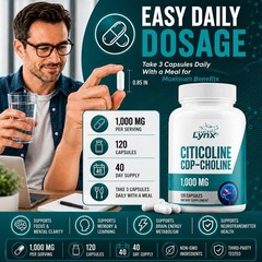 Leaping Lynx Citicoline 1000 mg (CDP Choline) Capsules 120 Count (Pack of 1)