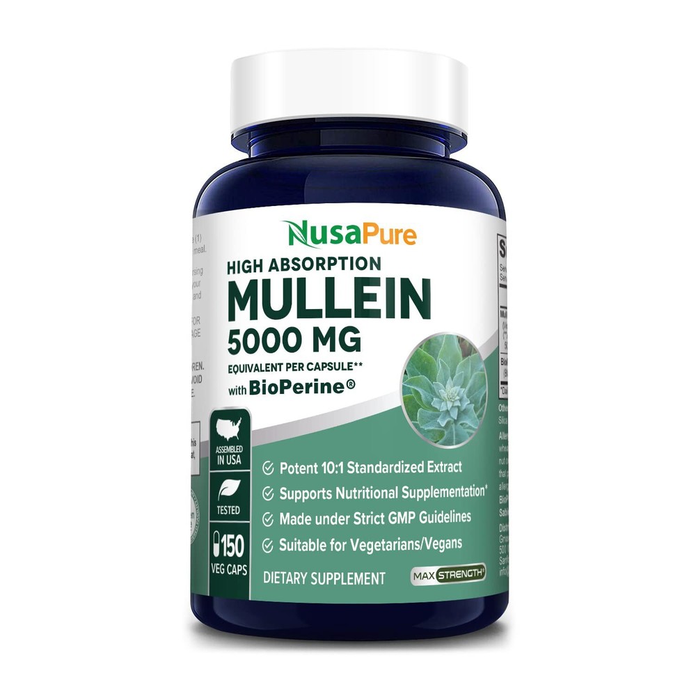 NusaPure Mullein Leaf Capsules 5000mg Per Veggie Caps | 150 Count | Non-GMO