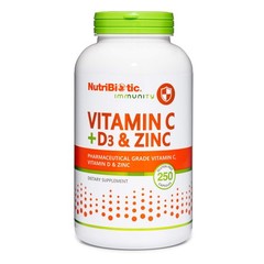 NutriBiotic – Vitamin C + D3 & Zinc, 250 250 Count (Pack of 1), Red