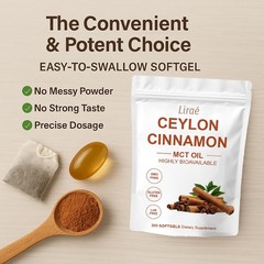 Ceylon Cinnamon Softgels 300 Count with MCT Oil, Non-GMO, Gluten-Free, Easy to S