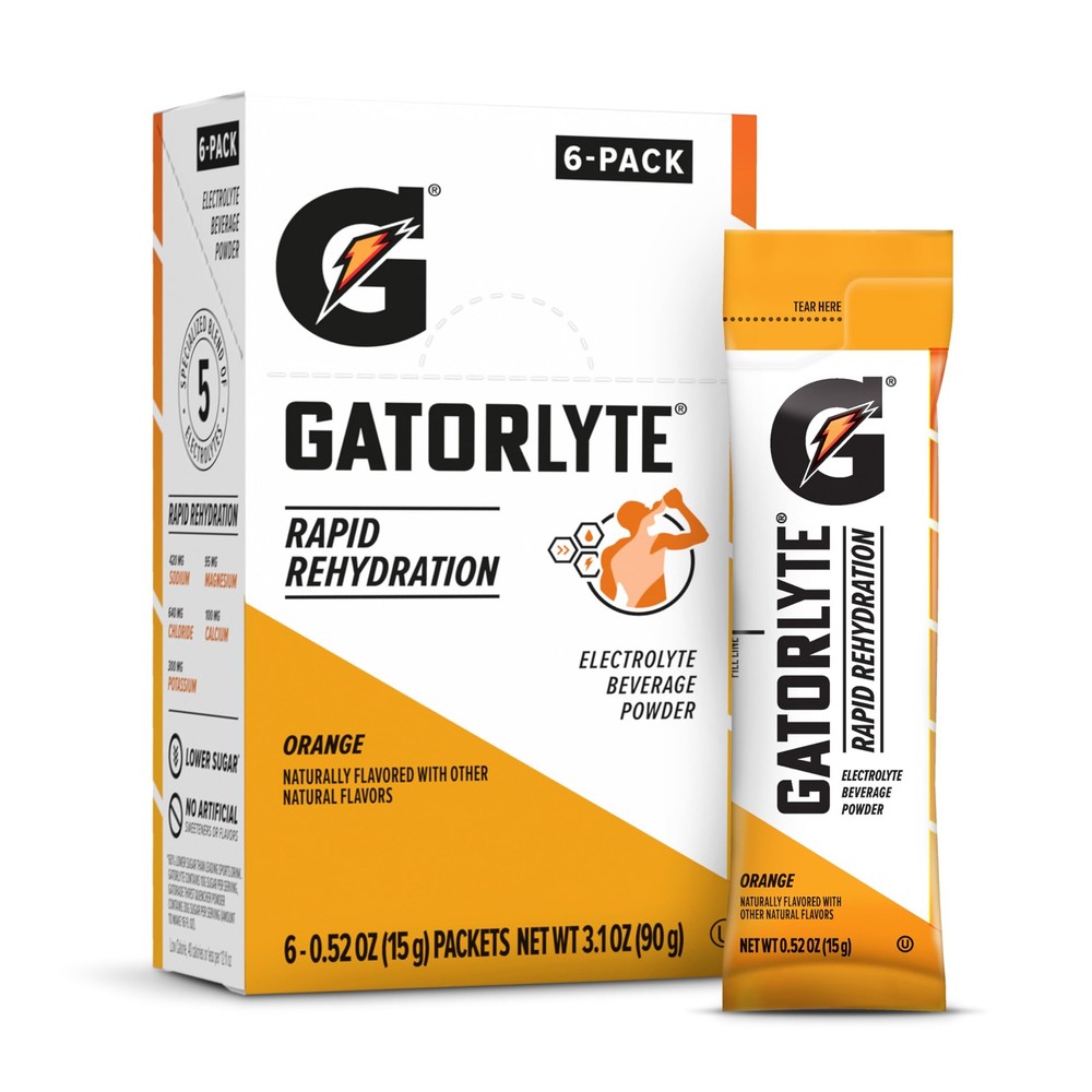 Electrolyte Powder Orange Drink, 16.9oz, 6-Pack Hydration Supplement