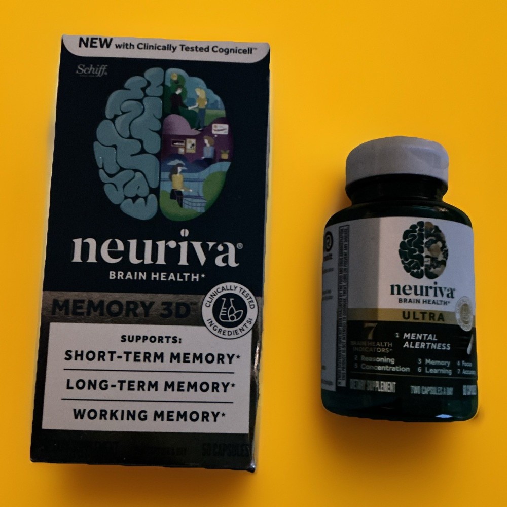 2 NEW SCHIFF NEURIVA MEMORY 3D BRAIN HEALTH 50 & 7 Ultra 40 CAPSULES 06/2026
