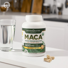Certified USDA Organic Maca Root Capsules, 1,600mg, 120 count – Two Month Supply