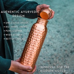 Kosdeg Copper Water Bottle – 34 Oz Extra Large – A Hammered 34 Ounces,
