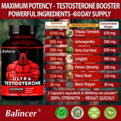 Ultra Testosterone Booster, 120 Capsuels x 5 Bottles,Stamina, Sexual Function