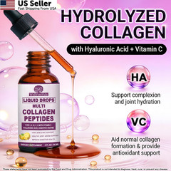 Multi Collagen Peptide Liquid Drops Hydrolyzed Types I II III V X Supplement USA