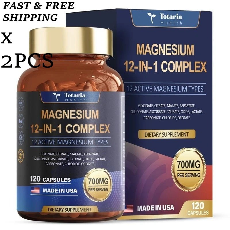 2 BOTTLES–NEW Magnesium Complex 700mg 12 in 1 Magnesium Supplement & 120 Counts