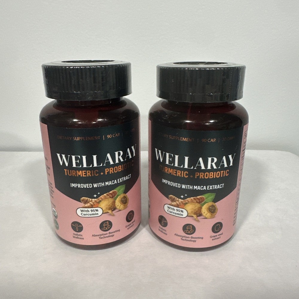 2 pack Wellaray Turmeric + Probiotic Supplement for Menopause Relief, Exp 09/26