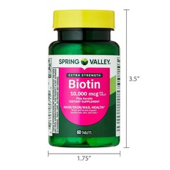 Spring Valley Biotin 10000 mcg + Keratin 60 Ct Hair Skin Nails Supplement