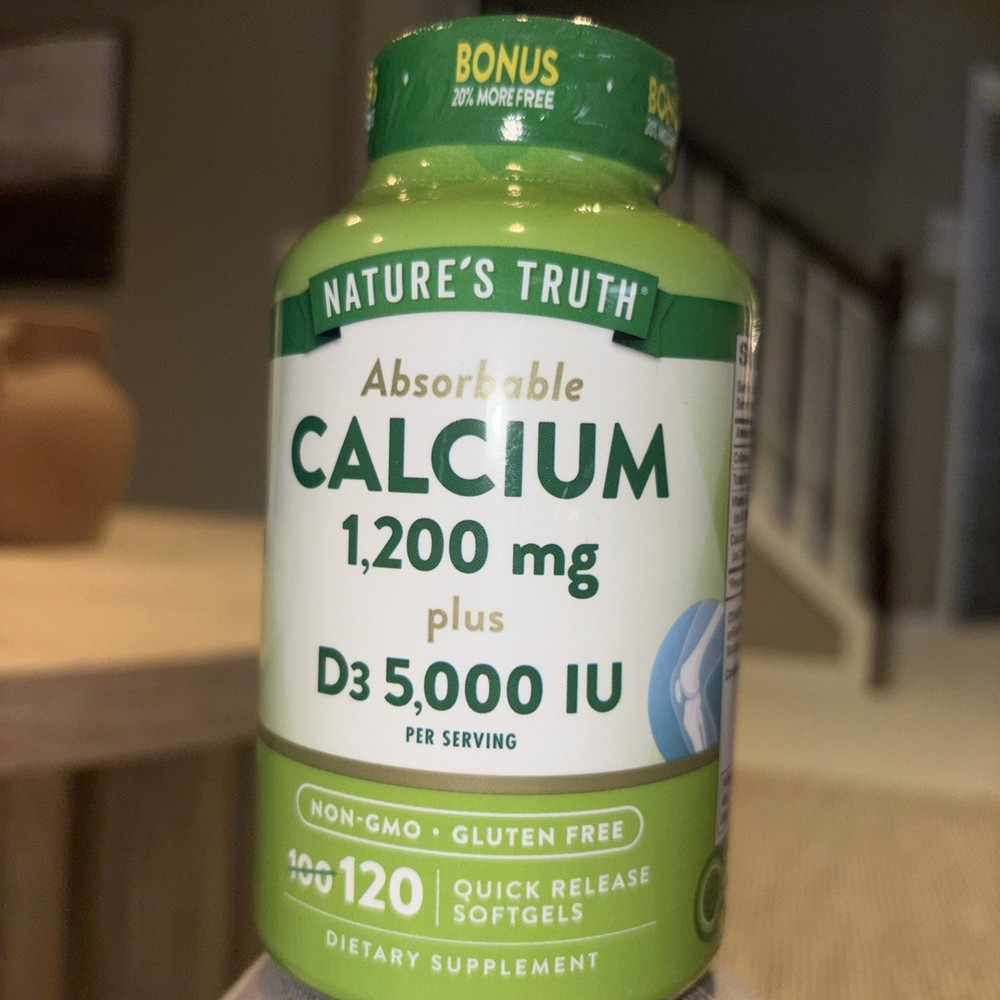 Absorbable Calcium 1200mg Plus with D-3 5000 IU 120 Softgels Non-GM) Gluten Free