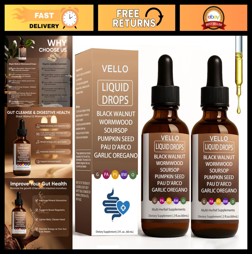 Gut Cleanse Drops – Black Walnut, Wormwood, Clove, Garlic & Oregano Extracts, Bo